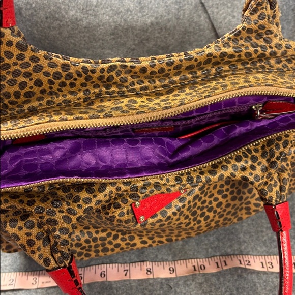 Kate Spade leather Leopard Print Tote Bag with Red Accents purple lined purse - Picture 12 of 12